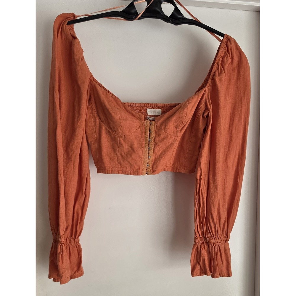 Urban Outfitters Crop Top Women Orange Cotton Long Sleeve Scoop Neck Boho